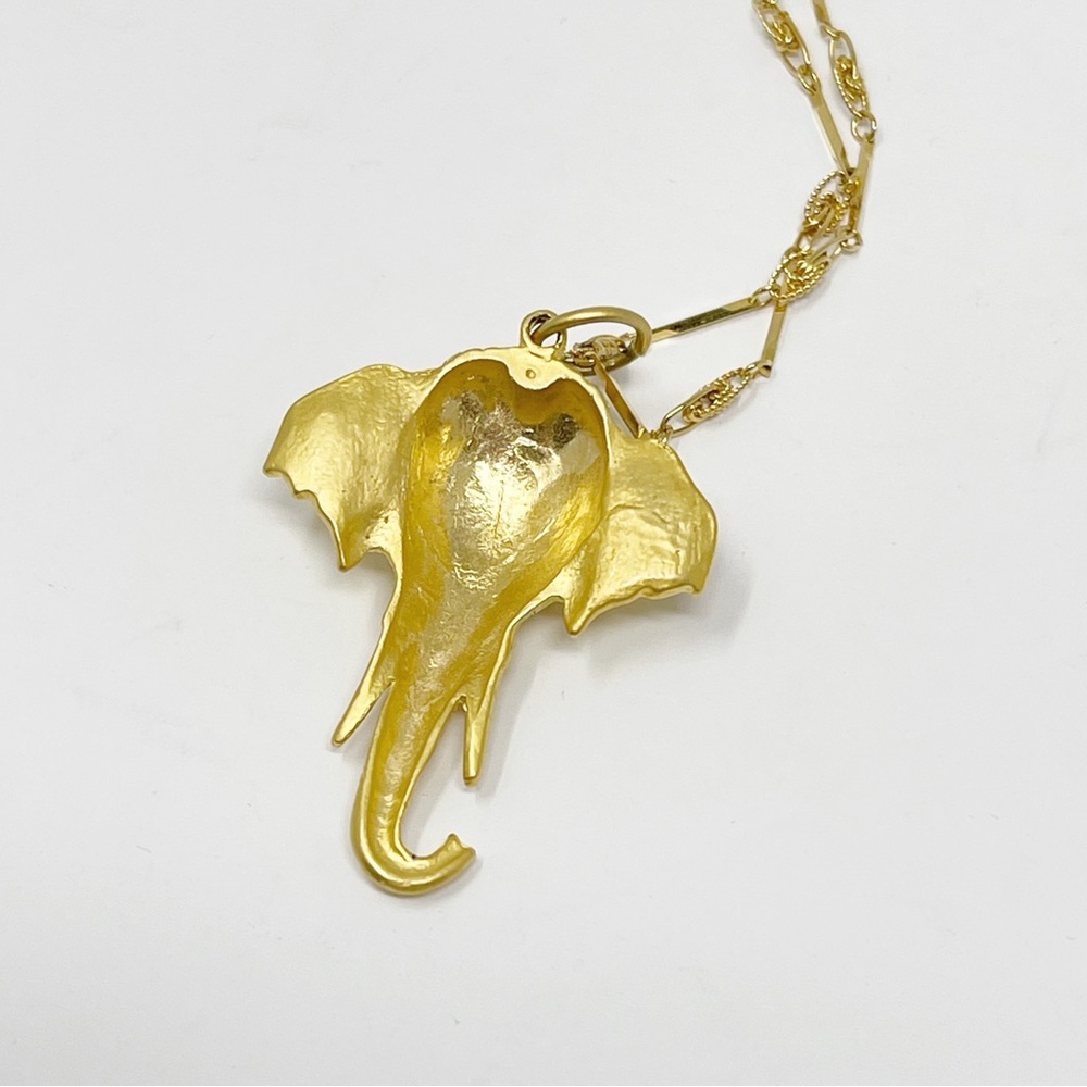 Elephant Necklace Charm Gold Tone Gemstone Eyes Boho Good Luck Prosperity Amulet - Picture 5 of 13